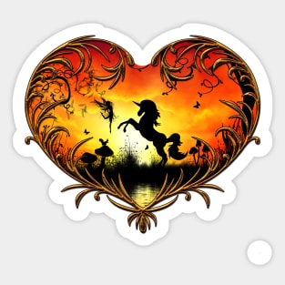 unicorn, fairytale, fairy, fantasy, sunset, sea, ocean, horse, horn Sticker